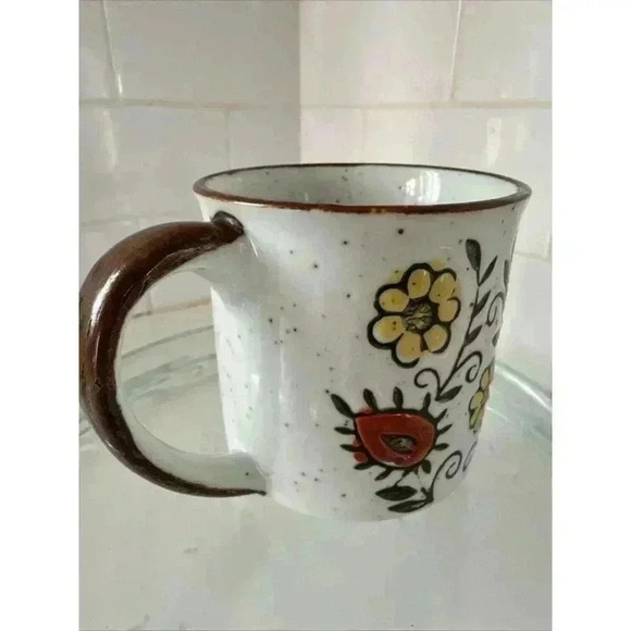Vintage Stoneware Yellow & Orange Flowers Coffee Mug Vintage - Picture 5 of 14